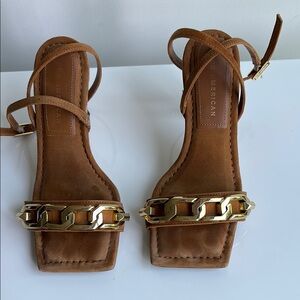 Good American Brown Gold Chain Heels